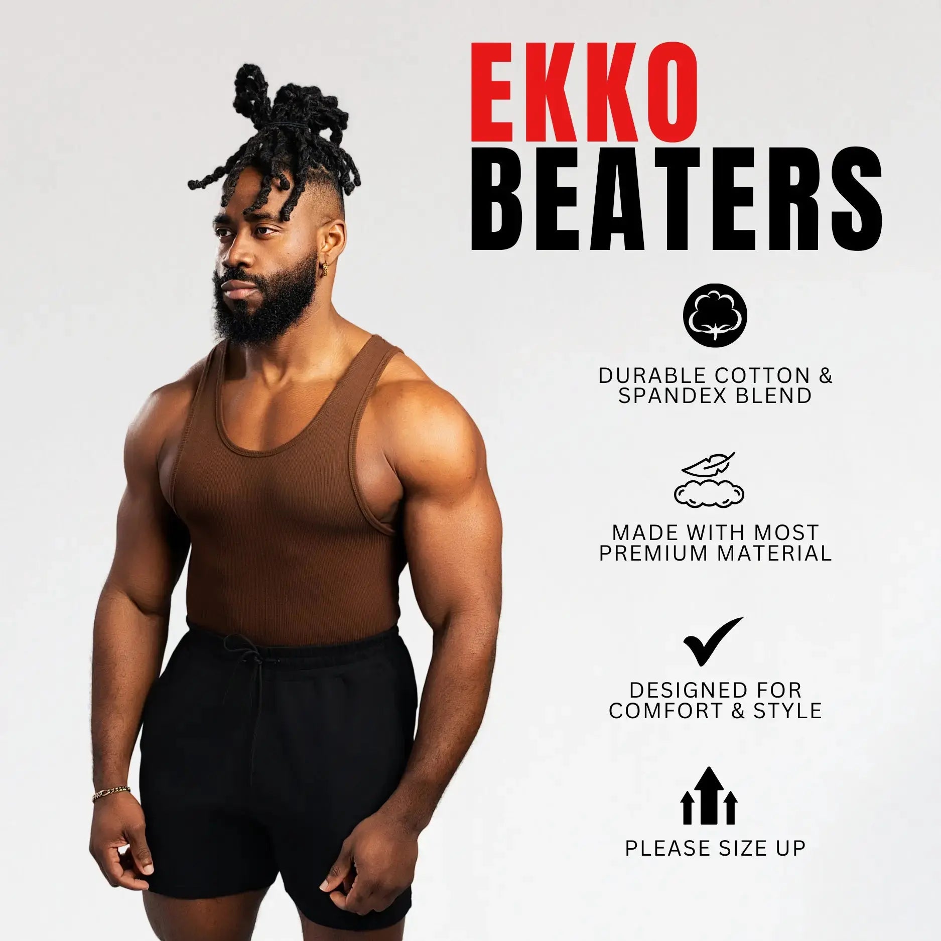 EKKO BEATERS (Please Size up) Cotton Spandex 340gsm Sleeveless Shirt Classic Tank Top - Men's Shirt with Classic Design Fitness Wear Athletic Wear - ekkovision