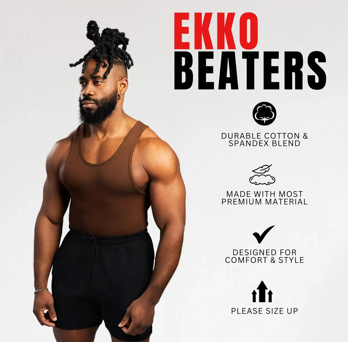 EKKO BEATERS (Please Size up) Cotton Spandex 340gsm Sleeveless Shirt Classic Tank Top - Men's Shirt with Classic Design Fitness Wear Athletic Wear - ekkovision