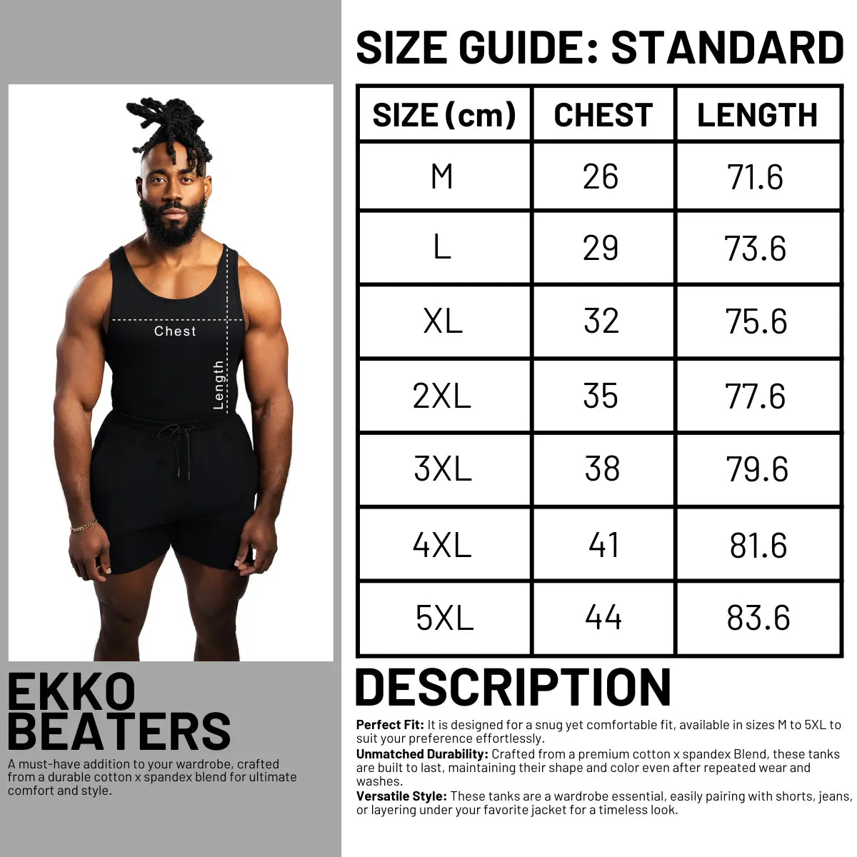 EKKO BEATERS (Please Size up) Cotton Spandex 340gsm Sleeveless Shirt Classic Tank Top - Men's Shirt with Classic Design Fitness Wear Athletic Wear - ekkovision