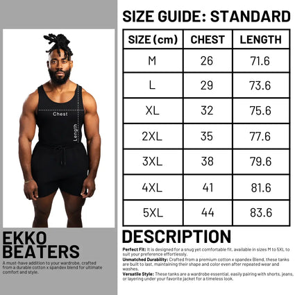 EKKO BEATERS (Please Size up) Cotton Spandex 340gsm Sleeveless Shirt Classic Tank Top - Men's Shirt with Classic Design Fitness Wear Athletic Wear - ekkovision