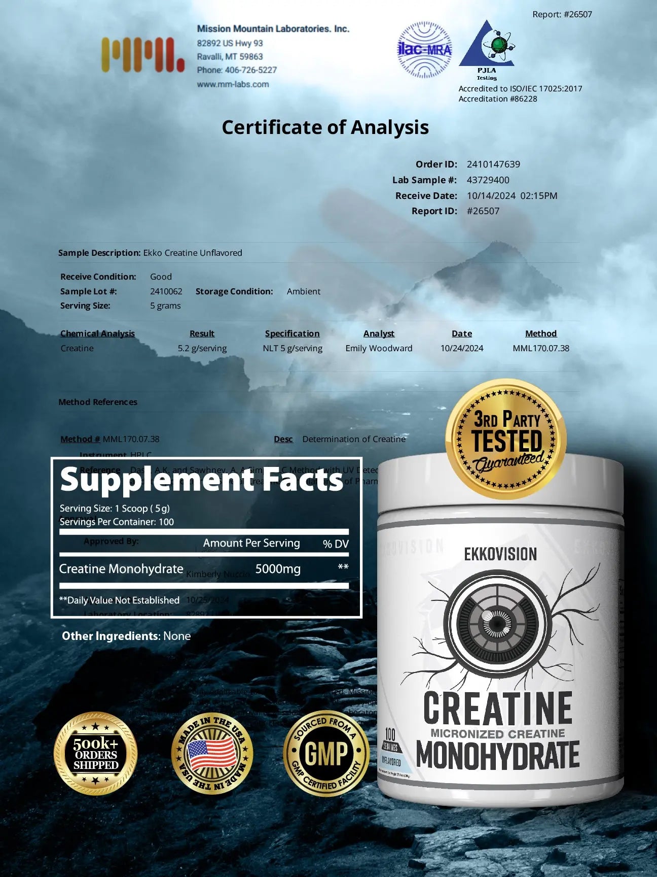Ekko Creatine 3RD Party Tested Dietary Healthcare Supplement - ekkovision