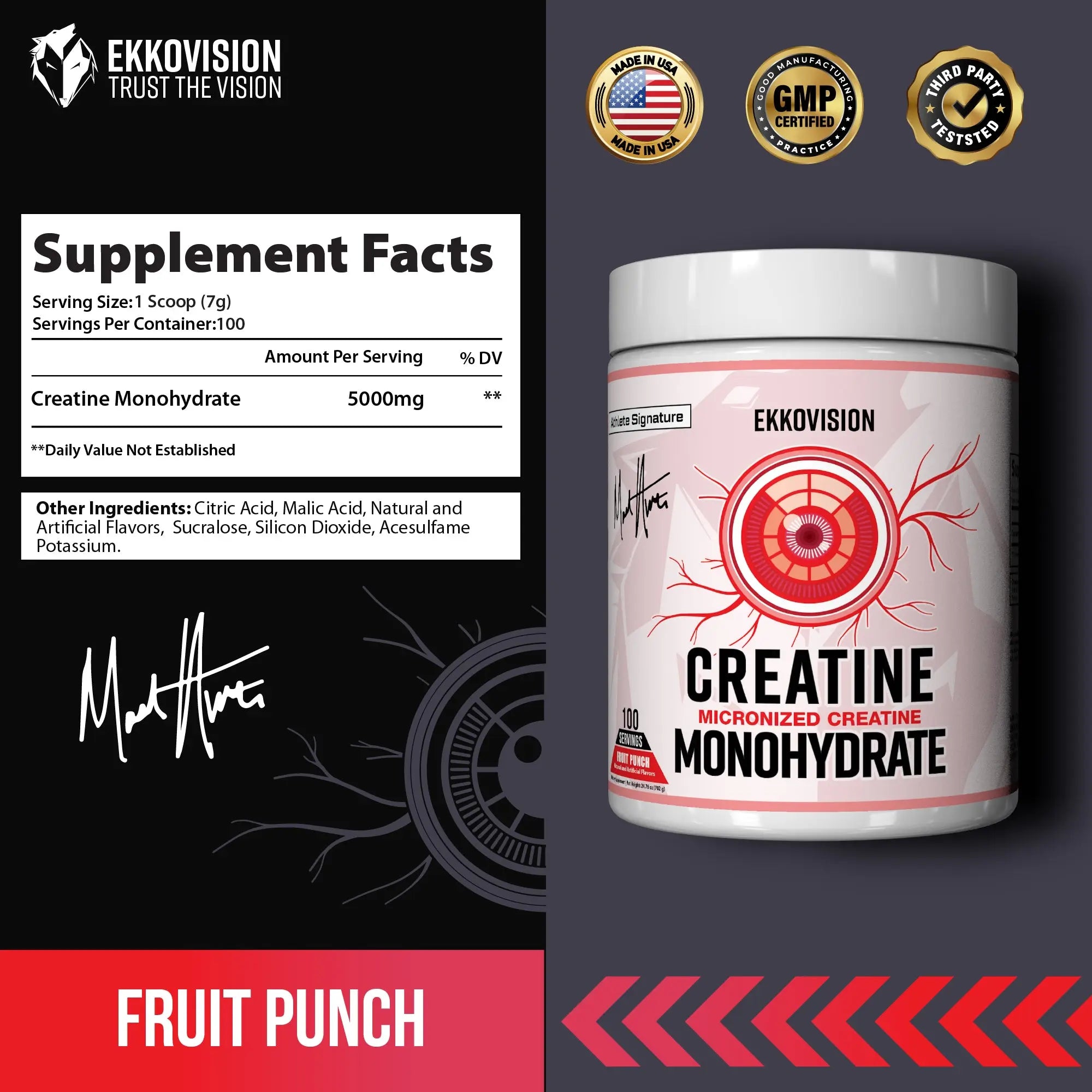 Ekko Creatine 3RD Party Tested Dietary Healthcare Supplement - ekkovision