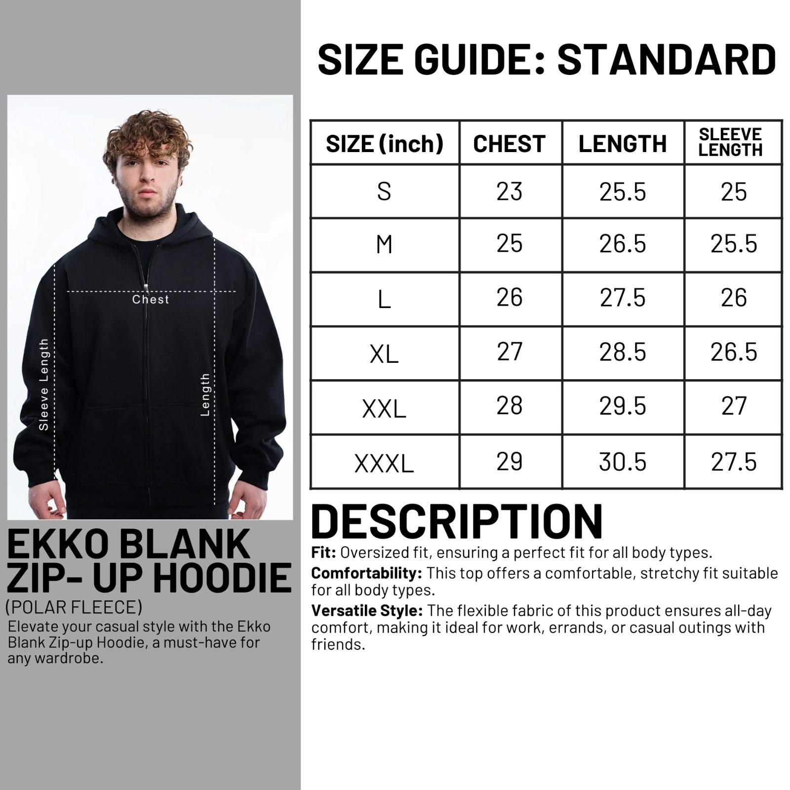 EKKO Polar Fleece Zip-Up Hoodie
